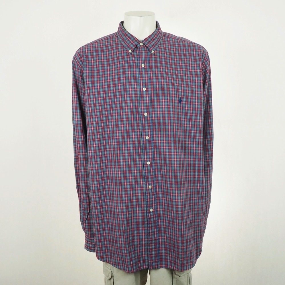 New Polo Ralph Lauren Button Down Shirt Mens 2XLT Blue Red Plaid RL Pony Oxford